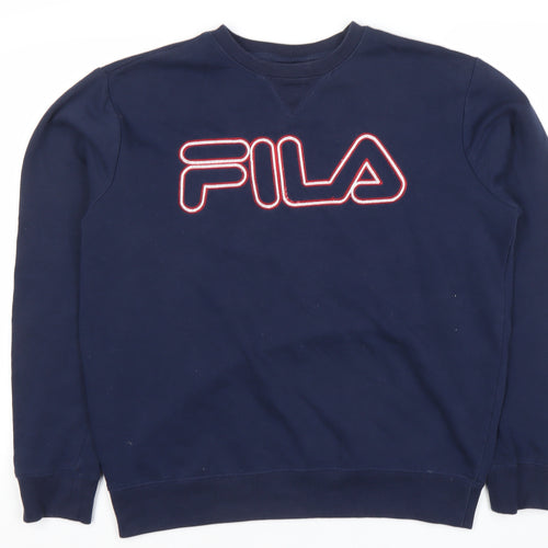 Fila Womens Navy Blue Logo Sweatshirt Medium Pullover Crew Neck