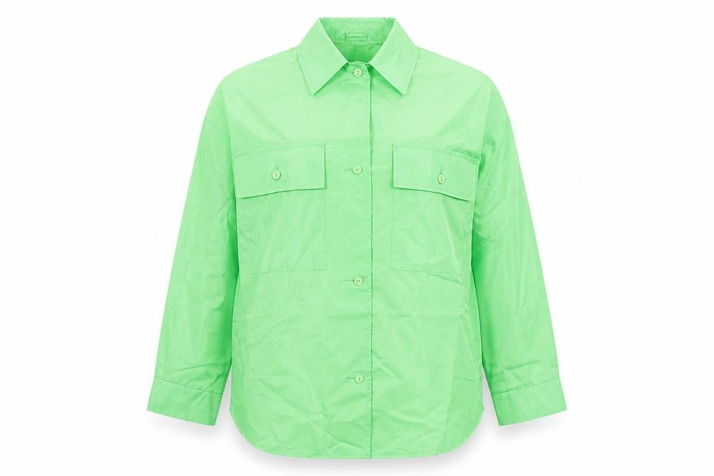 Front view of ASOS Design women’s green, size UK 8, basic polyester button jacket