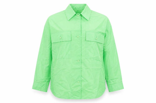 Front view of ASOS Design women’s green, size UK 8, basic polyester button jacket