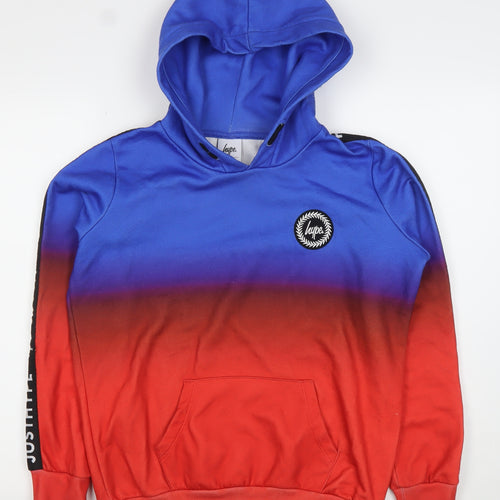 Hype Boys Blue Red Pullover Hoodie 14 Years Logo Print Hooded Jumper