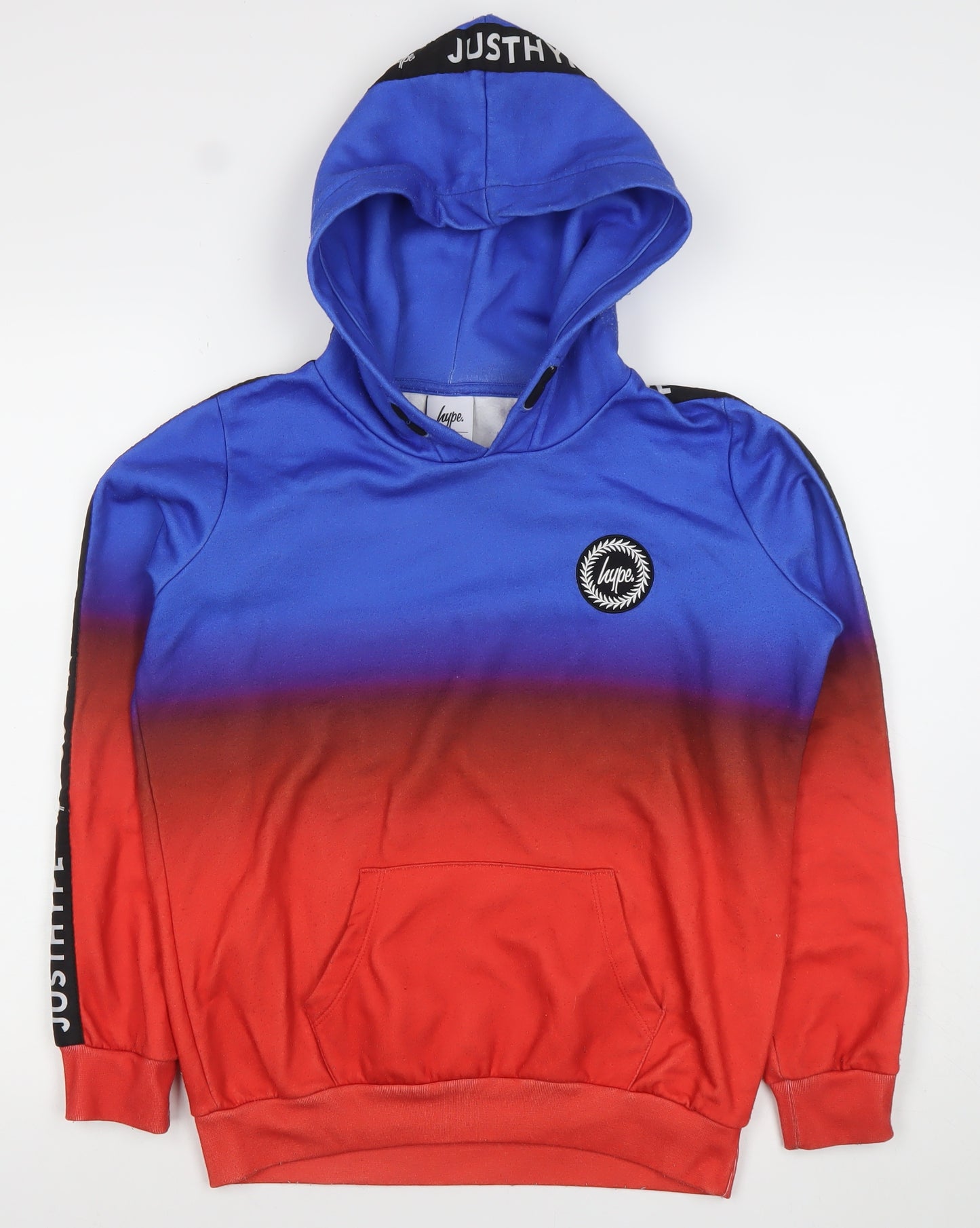 Hype Boys Blue Red Pullover Hoodie 14 Years Logo Print Hooded Jumper