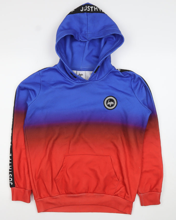 Hype Boys Blue Red Pullover Hoodie 14 Years Logo Print Hooded Jumper