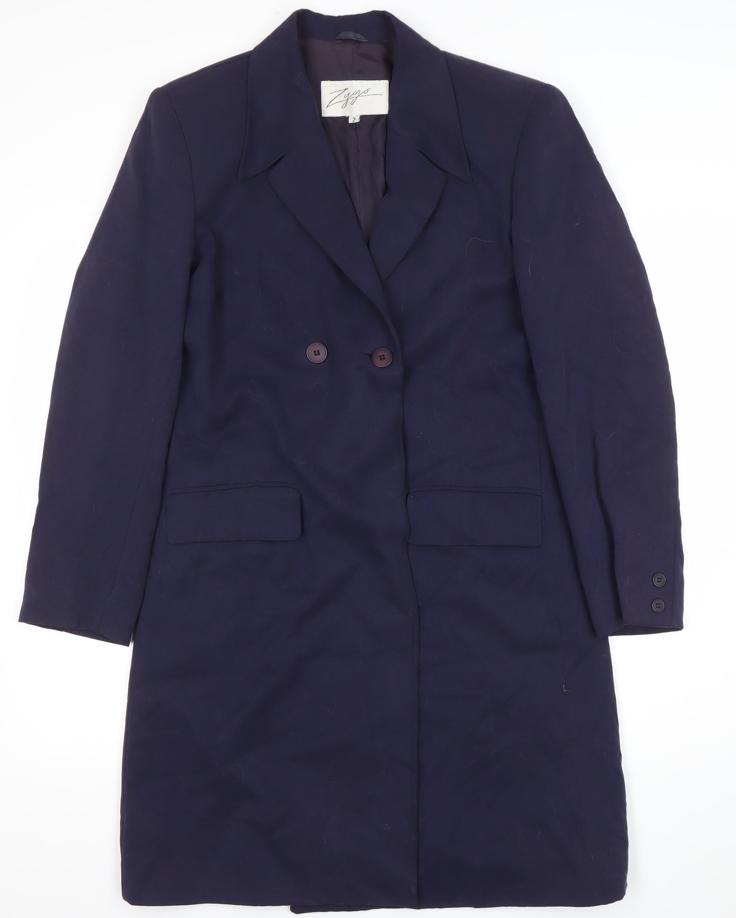 Zyga Womens Navy Blue Long Overcoat Size 12 Polyviscose Lined