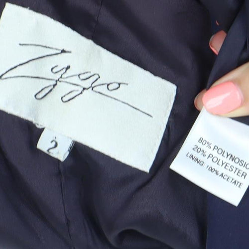 Zyga Womens Navy Blue Long Overcoat Size 12 Polyviscose Lined