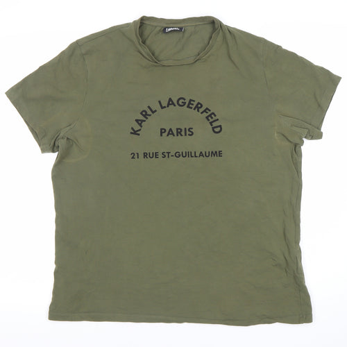 Karl Lagerfeld Men’s Green Logo T-Shirt Size L Crew Neck Designer