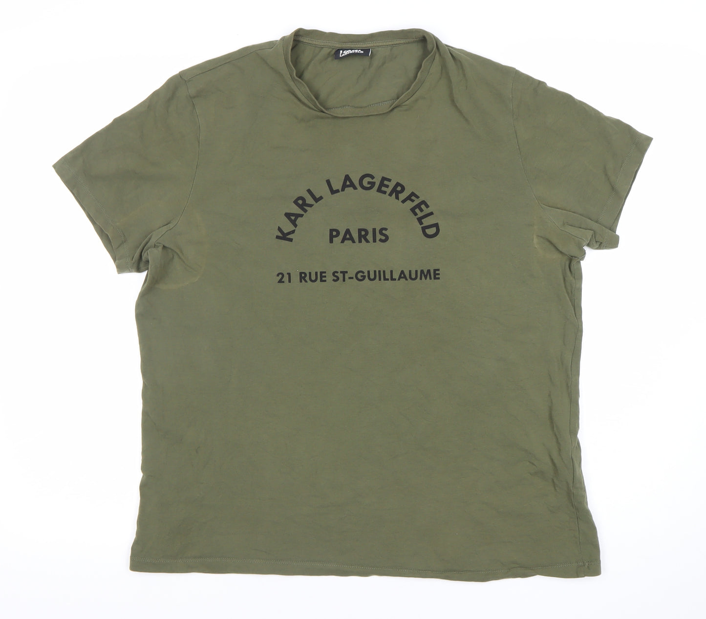 Karl Lagerfeld Men’s Green Logo T-Shirt Size L Crew Neck Designer