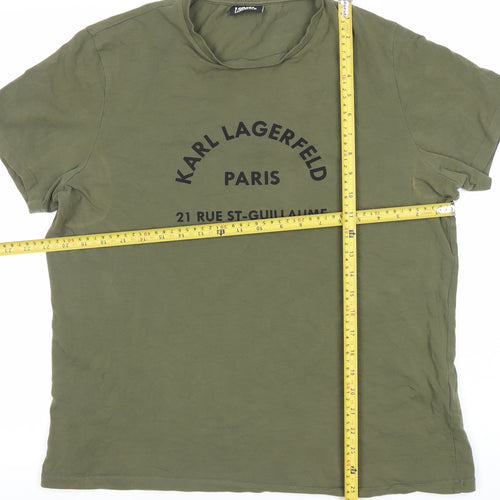 Karl Lagerfeld Men’s Green Logo T-Shirt Size L Crew Neck Designer