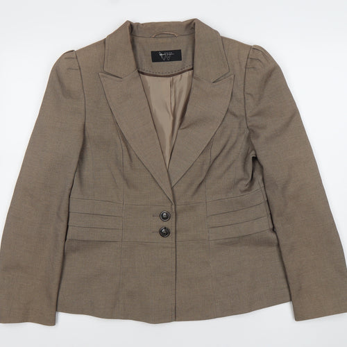 BHS Women’s Brown Herringbone Suit Jacket Size 14 Tailored Two-Button