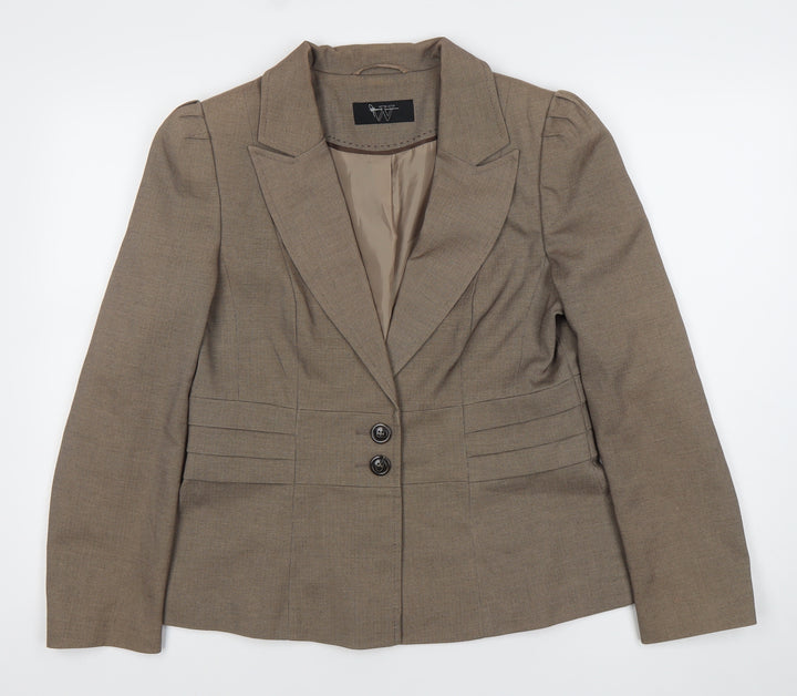 BHS Women’s Brown Herringbone Suit Jacket Size 14 Tailored Two-Button
