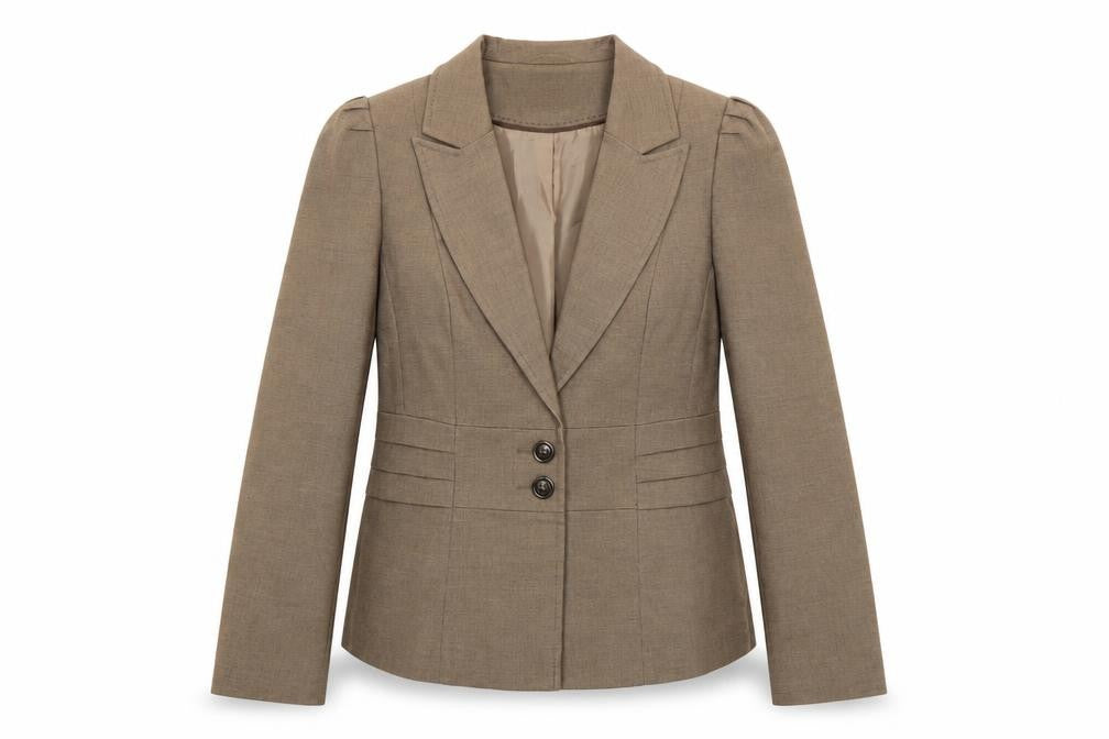 Front view of BHS Women’s Brown Herringbone Suit Jacket, size UK 14, Tailored Two-Button