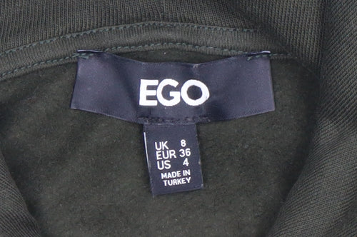 EGO Women’s Green Pullover Hoodie UK 8 Logo Sport Sweatshirt