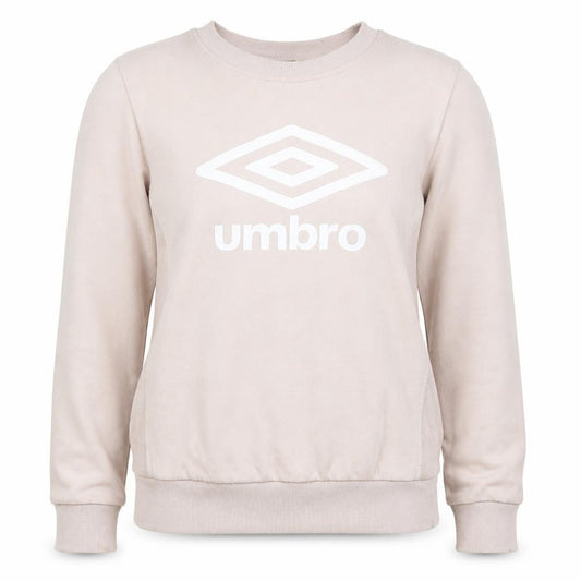 Front view of Umbro women’s beige pullover logo sweatshirt, size M, long sleeve