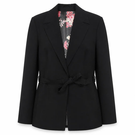 Front view of Dorothy Perkins Women Black, size 12, Belted Blazer Jacket