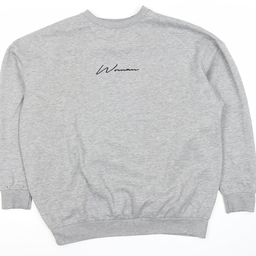 Boohoo Womens Grey Sweatshirt UK 8 Crew Neck Long Sleeve Logo