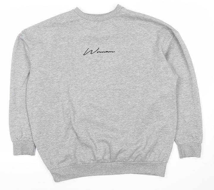 Boohoo Womens Grey Sweatshirt UK 8 Crew Neck Long Sleeve Logo