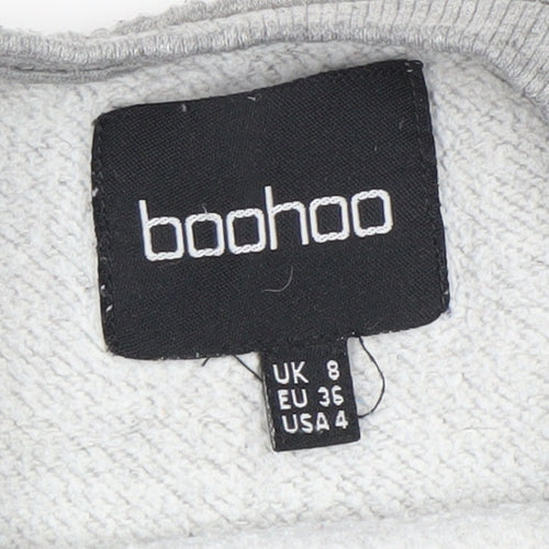 Boohoo Womens Grey Sweatshirt UK 8 Crew Neck Long Sleeve Logo