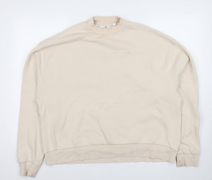 Collusion Men’s Beige Sweatshirt M Pullover Crew Neck Logo
