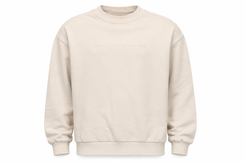 Front view of Collusion Men’s Beige Sweatshirt M Pullover Crew Neck Logo