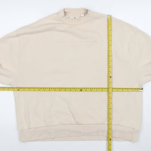 Collusion Men’s Beige Sweatshirt M Pullover Crew Neck Logo
