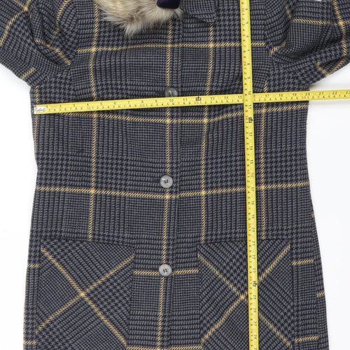 George Women’s Grey Check Faux Fur Collar Coat UK 14 Wool Blend