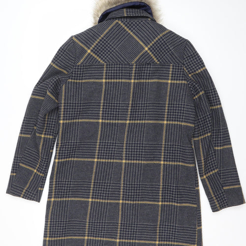 George Women’s Grey Check Faux Fur Collar Coat UK 14 Wool Blend
