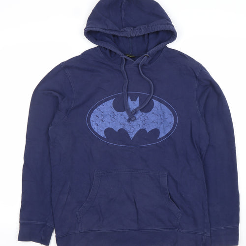 Batman Men’s Blue Pullover Hoodie Medium Graphic Print Superhero