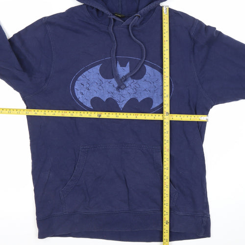 Batman Men’s Blue Pullover Hoodie Medium Graphic Print Superhero