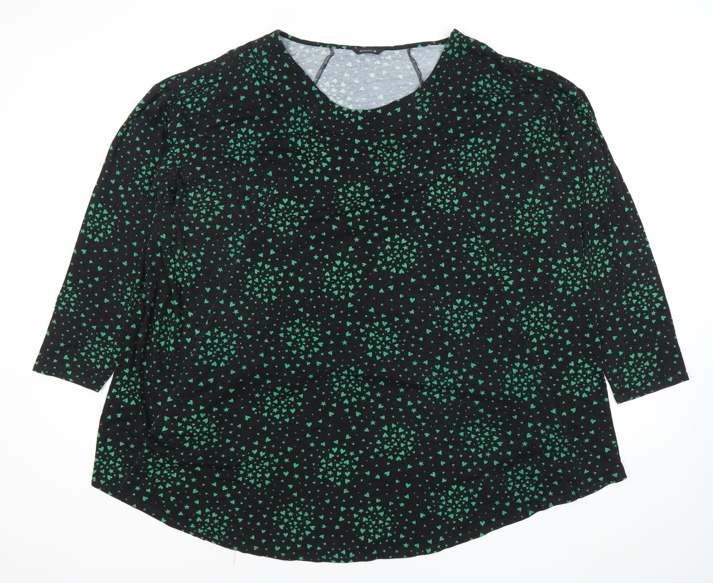 Roman Women’s Black Green Print Tunic Blouse Size 20