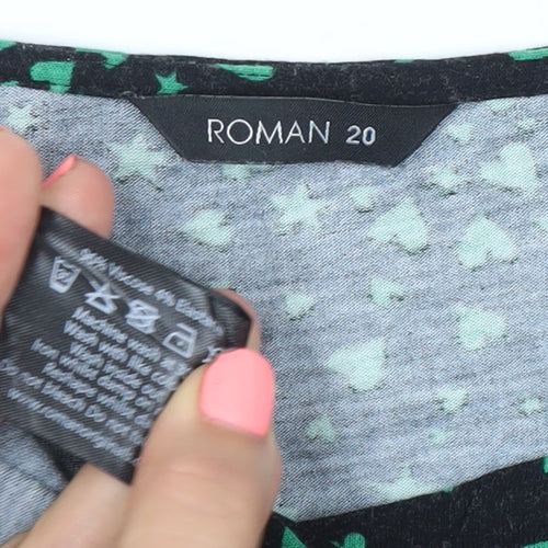 Roman Women’s Black Green Print Tunic Blouse Size 20