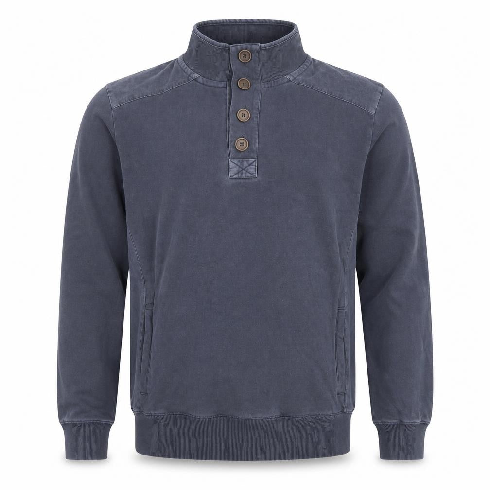 Front view of Peter Storm Men’s Blue Henley Sweatshirt Medium Long Sleeve