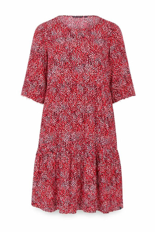 Front view of Regatta women’s red animal print midi shift dress, size UK 8