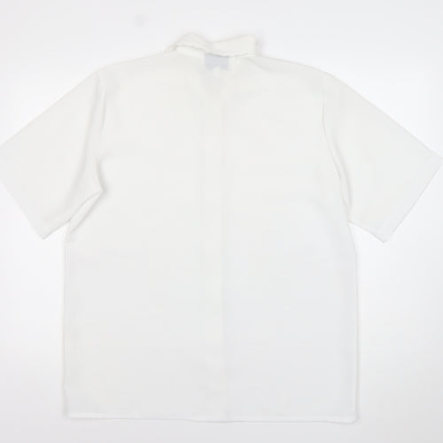 Paramour Womens White Button-Up Short Sleeve Embroidered Shirt L