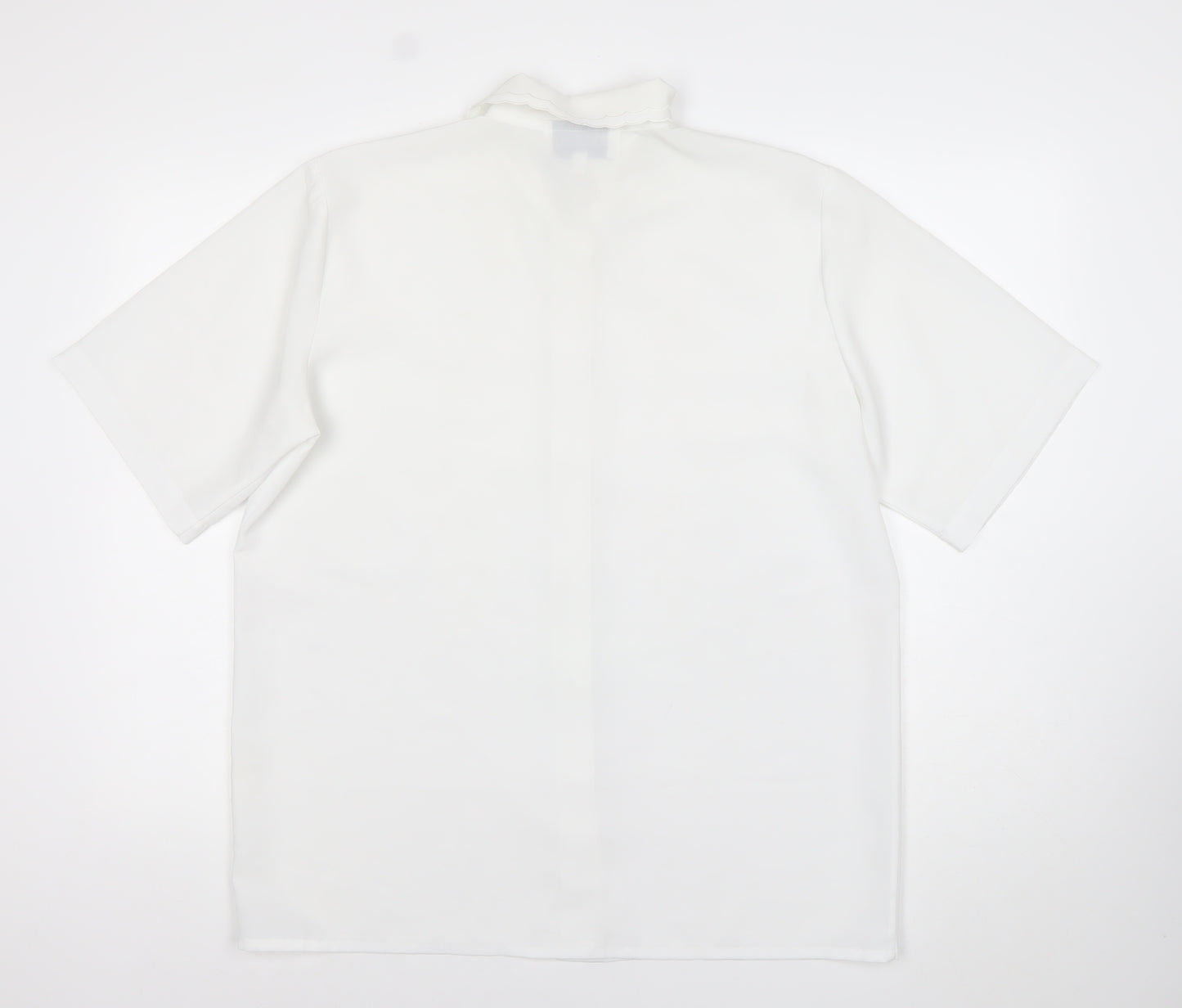 Paramour Womens White Button-Up Short Sleeve Embroidered Shirt L