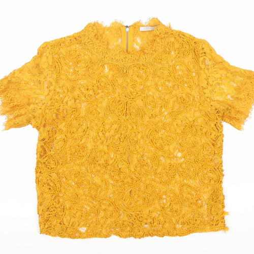 Zara Trafaluc Women’s Yellow Lace Cropped Blouse UK 12 Short Sleeve