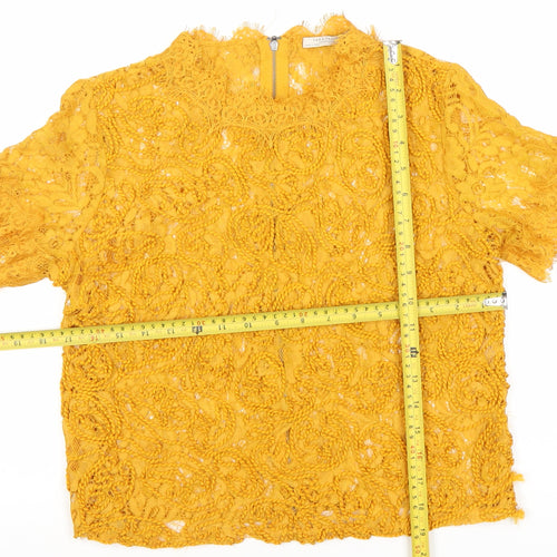 Zara Trafaluc Women’s Yellow Lace Cropped Blouse UK 12 Short Sleeve