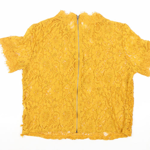 Zara Trafaluc Women’s Yellow Lace Cropped Blouse UK 12 Short Sleeve