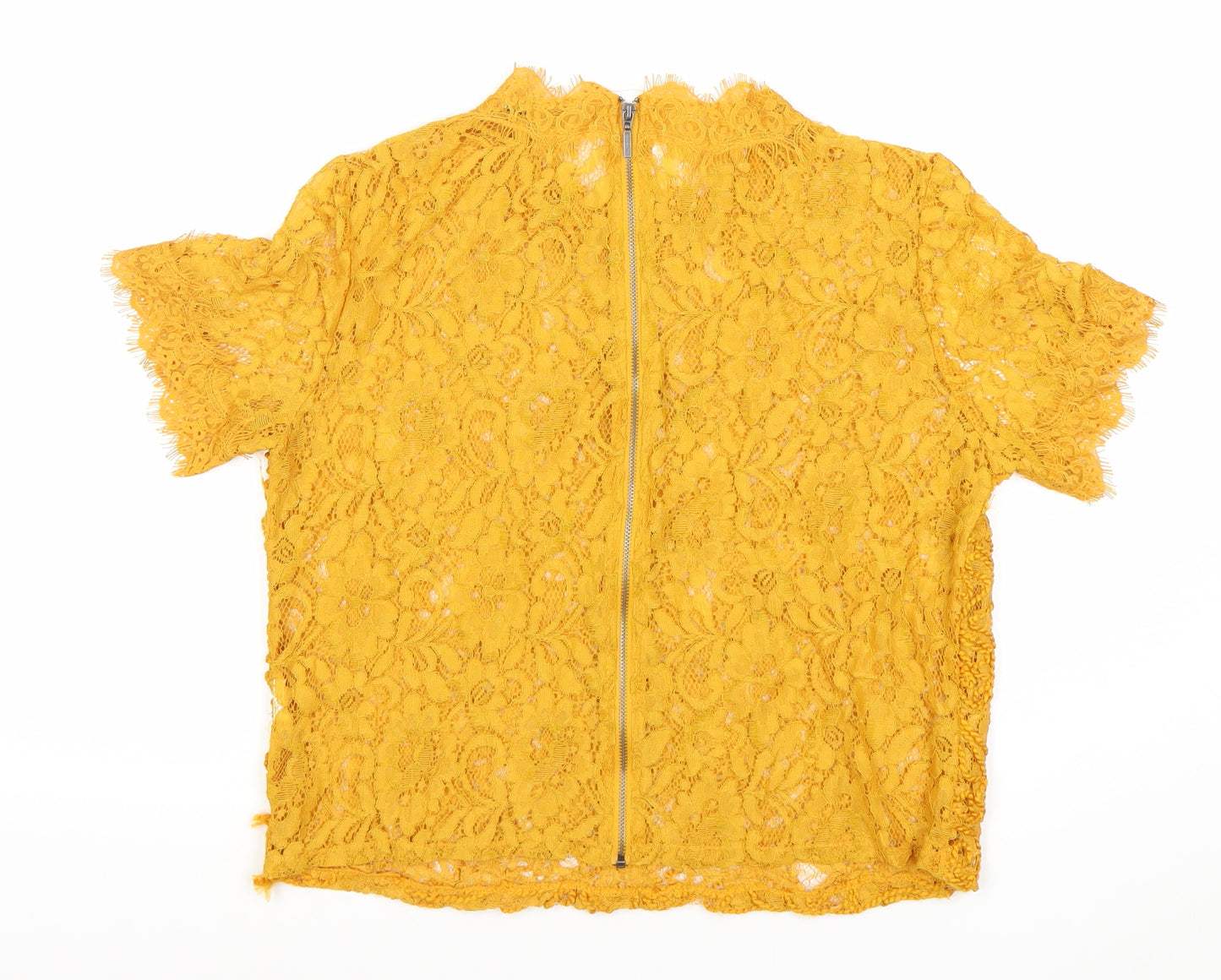 Zara Trafaluc Women’s Yellow Lace Cropped Blouse UK 12 Short Sleeve