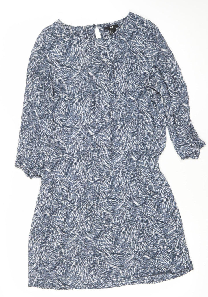 H&M Women’s Blue Abstract Shift Dress Size 10 Knee Length