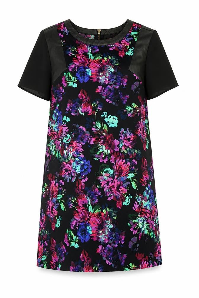 Front view of Neon Rose women’s multicoloured floral shift dress, size UK 10