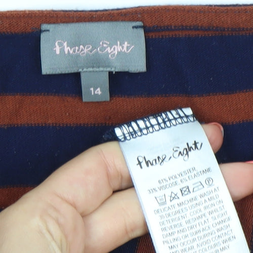 Phase Eight Womens Blue Brown Striped Jersey T-Shirt Size 14