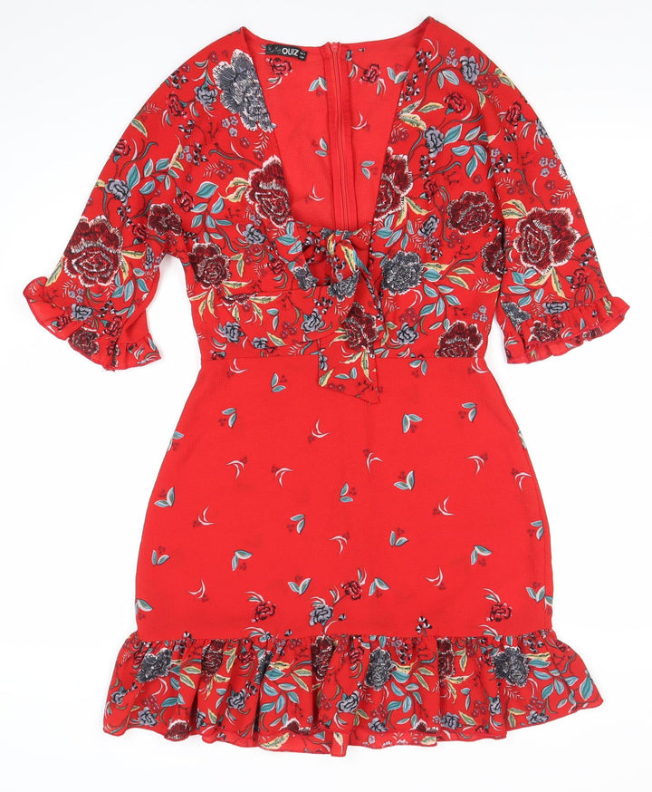 Quiz Women’s Red Floral Fit & Flare Short Dress Size 8