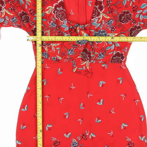 Quiz Women’s Red Floral Fit & Flare Short Dress Size 8