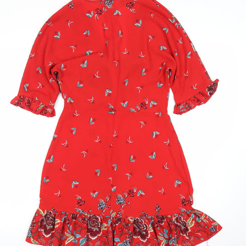 Quiz Women’s Red Floral Fit & Flare Short Dress Size 8