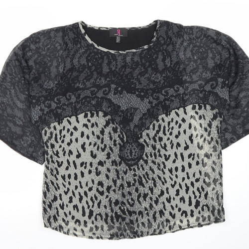 Simon Jeffery Womens Black Animal Print Chiffon Blouse Size 12