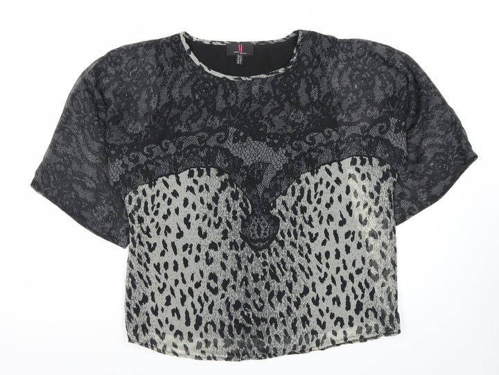 Simon Jeffery Womens Black Animal Print Chiffon Blouse Size 12