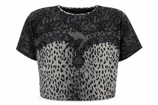 Front view of Simon Jeffery women’s black animal print chiffon blouse, size UK 12