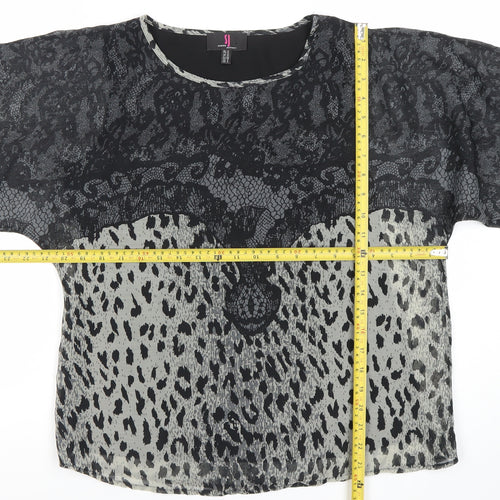 Simon Jeffery Womens Black Animal Print Chiffon Blouse Size 12