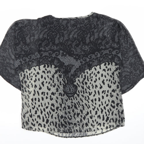 Simon Jeffery Womens Black Animal Print Chiffon Blouse Size 12