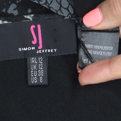 Simon Jeffery Womens Black Animal Print Chiffon Blouse Size 12