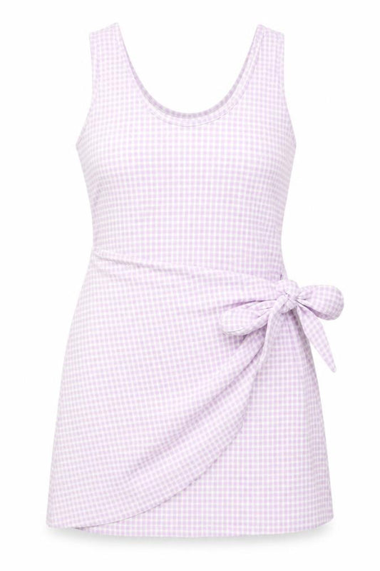 Front view of Very Women’s Pink Check Tank Dress, size UK 16, Scoop Neck Sleeveless